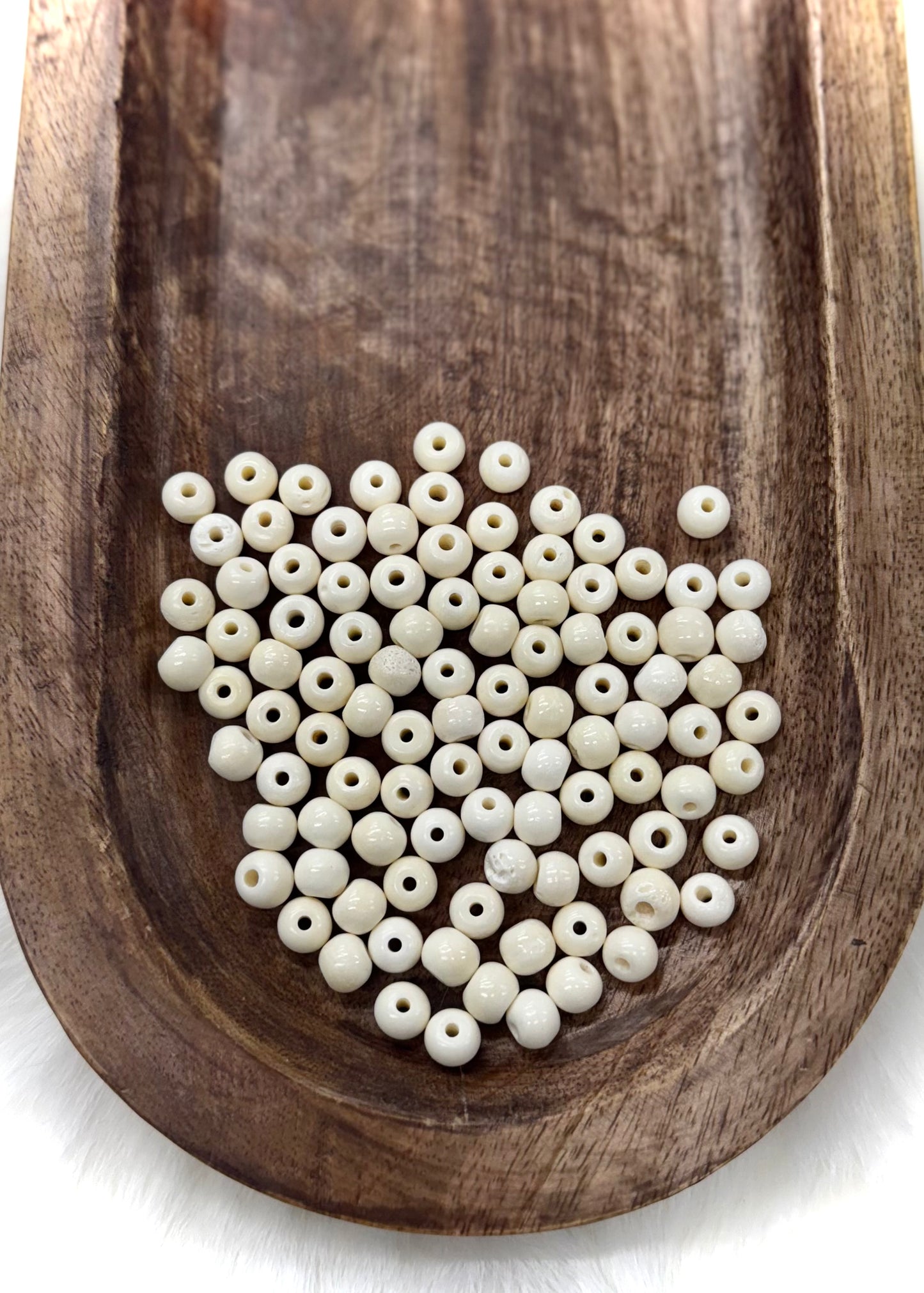 White Round Bone Beads